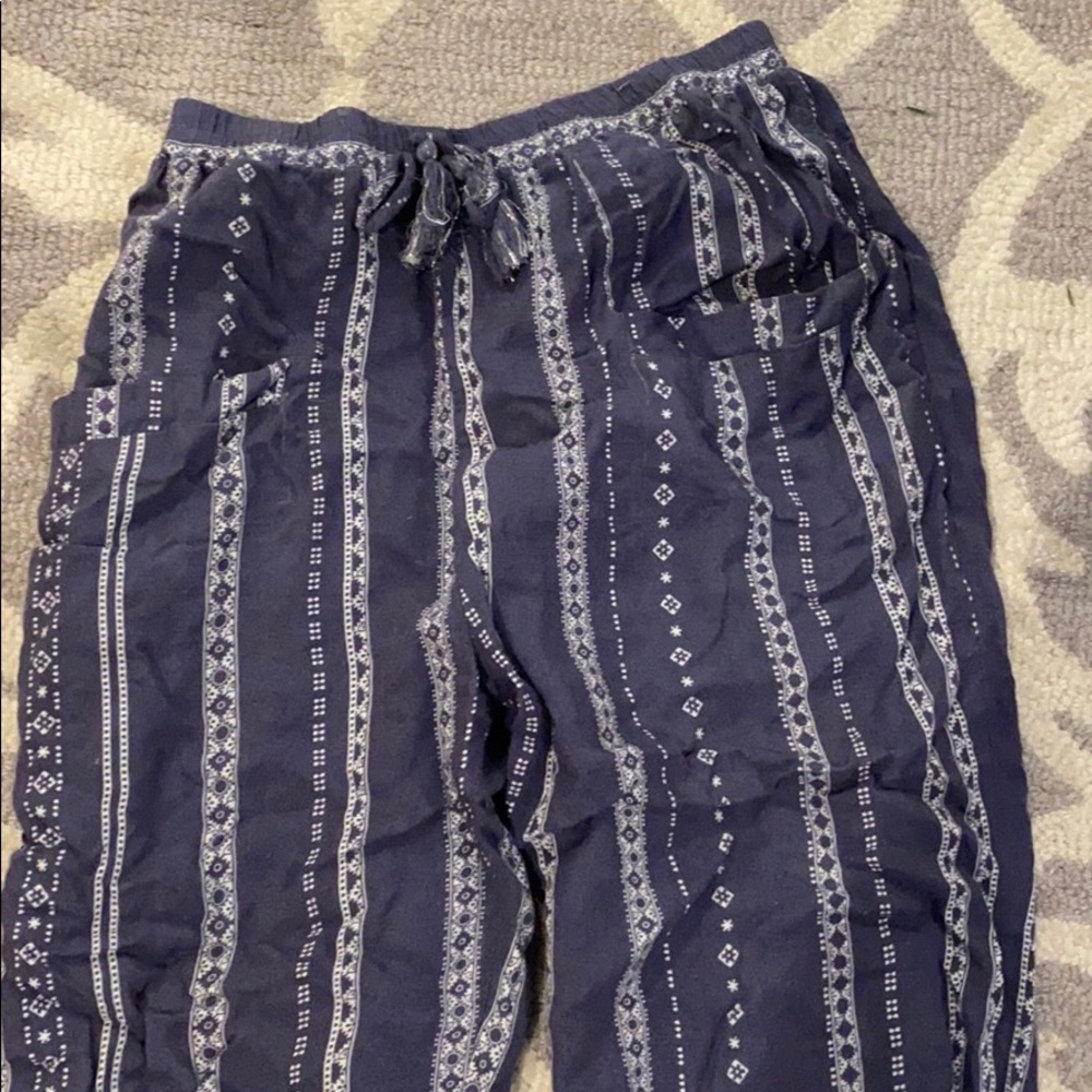 Blue and white patterned pants